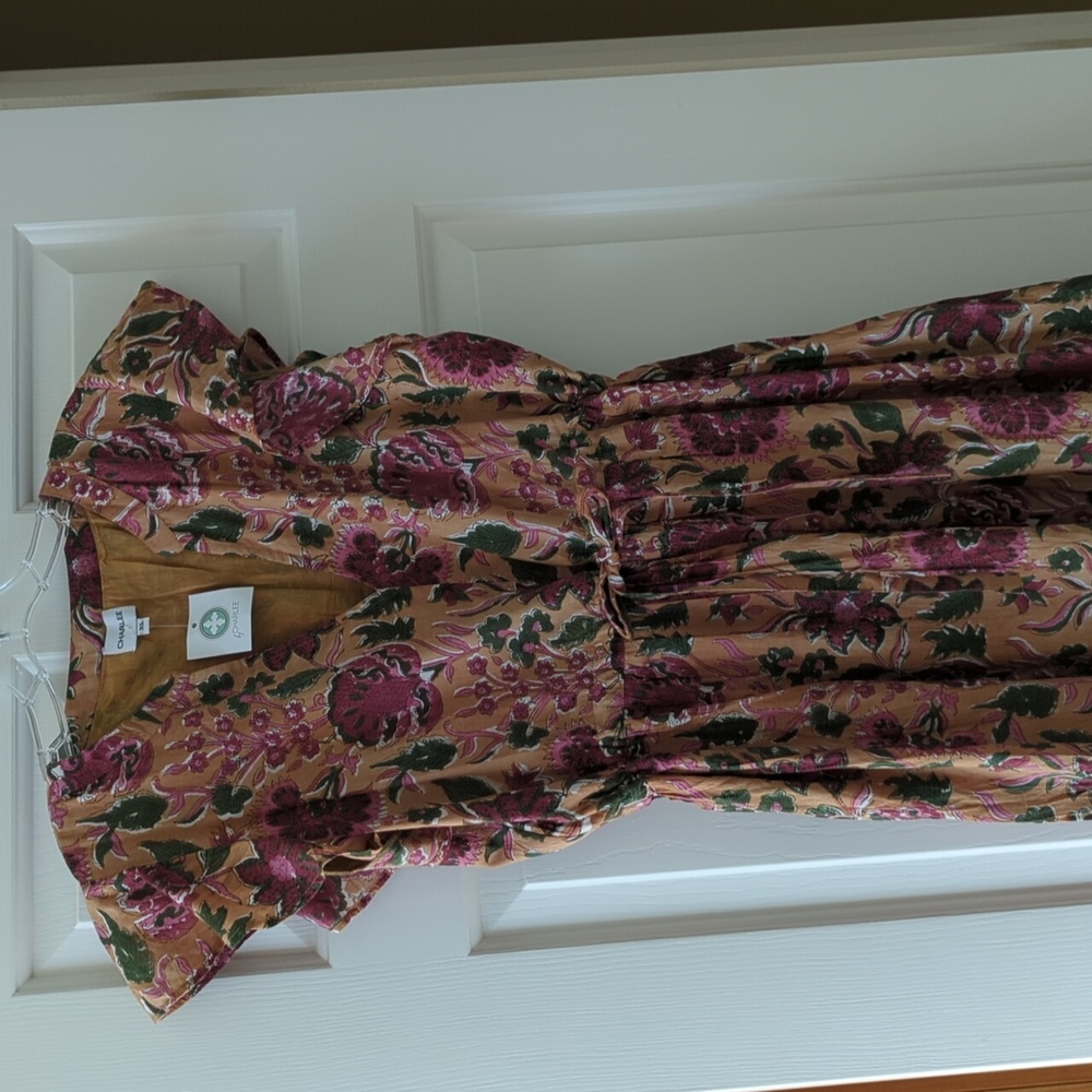 Charlee maxi dress. SIZE XL  Beautiful fall colors Plum, green,tan background